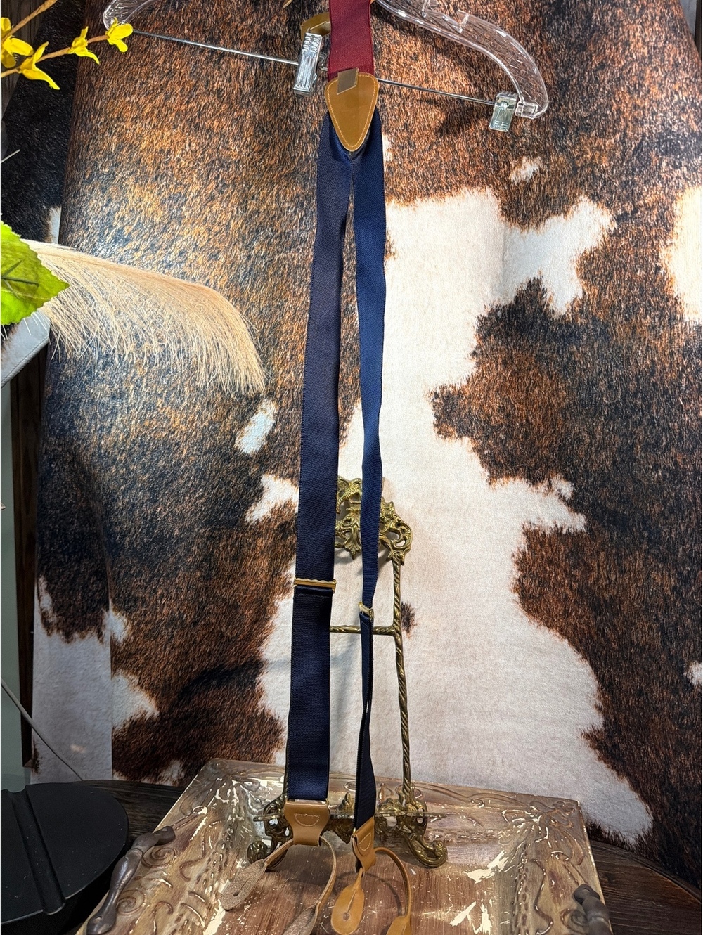 Trafalgar Navy Blue Leather Button Suspenders